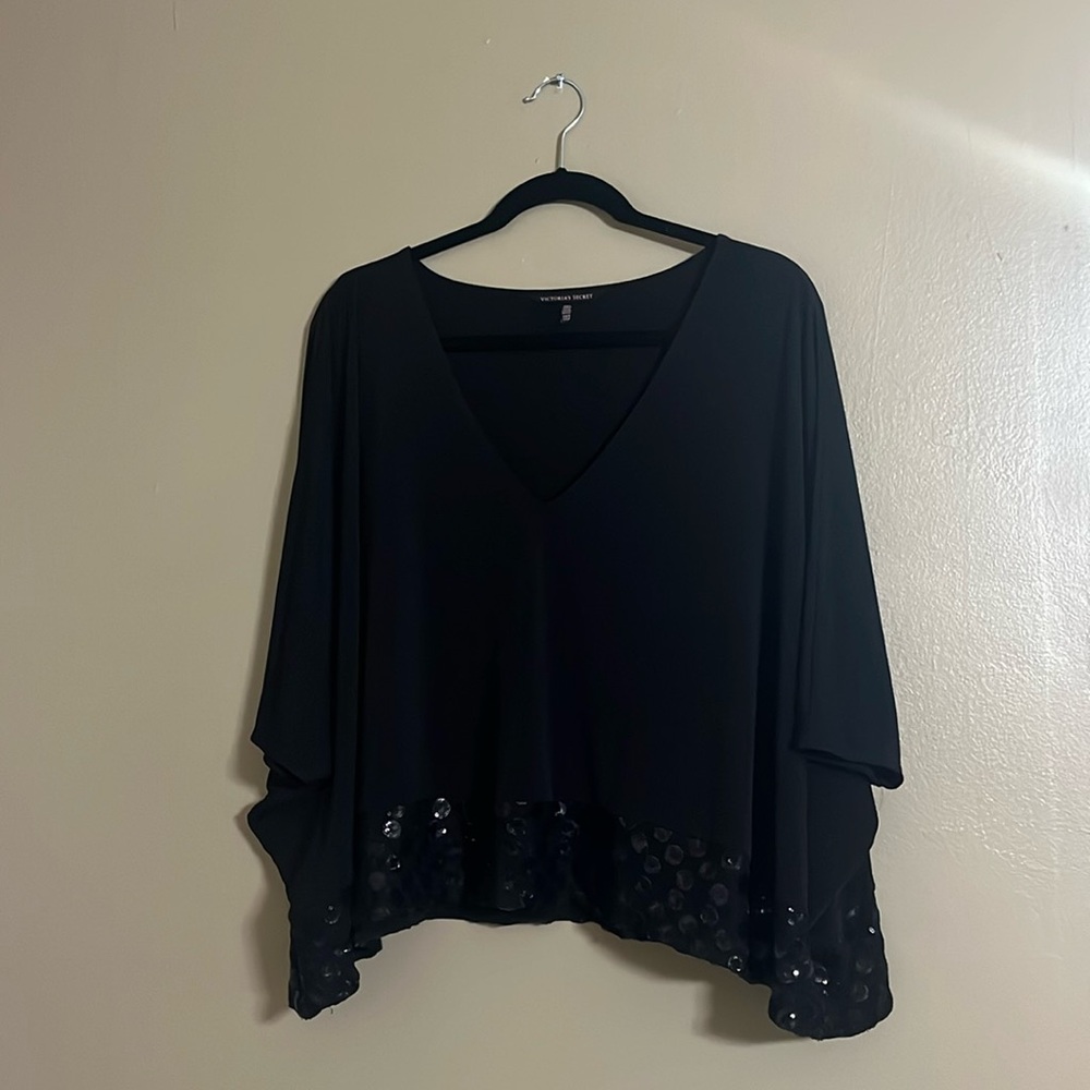 Victoria’s Secret Blouse Sz XS/S Sequins VNeck Dolman Sleeves Cropped Oversized